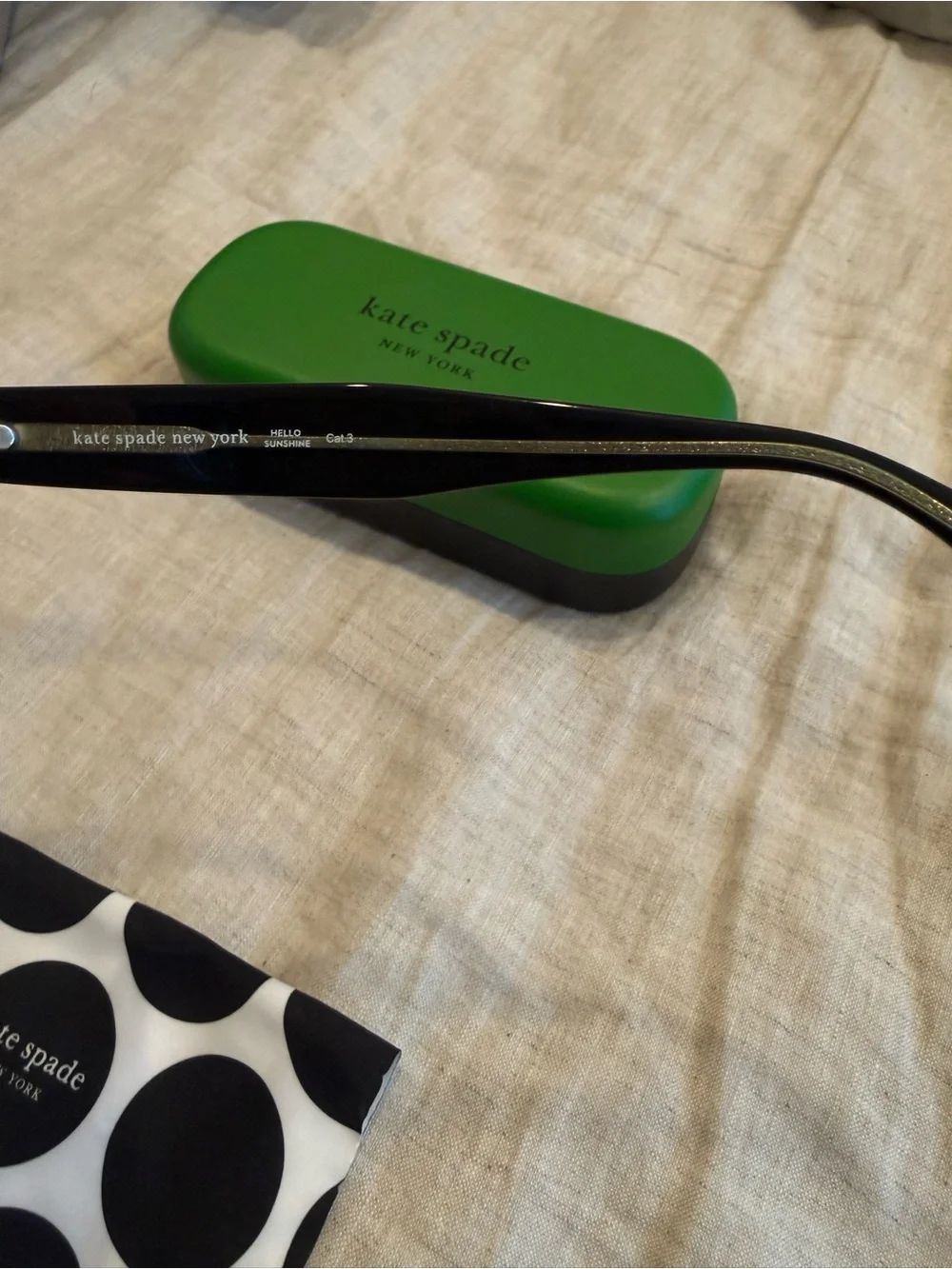 kate spade Black Cat-Eye Sunglasses with Green Case and Polka Dot Cloth